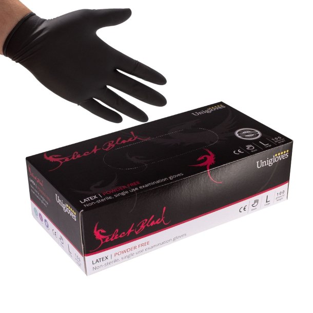 Unigloves Black Latex Gloves - 100 units